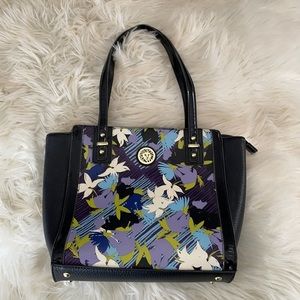 Anne Klein floral forest black purple blue green handbag tote purse pocket book